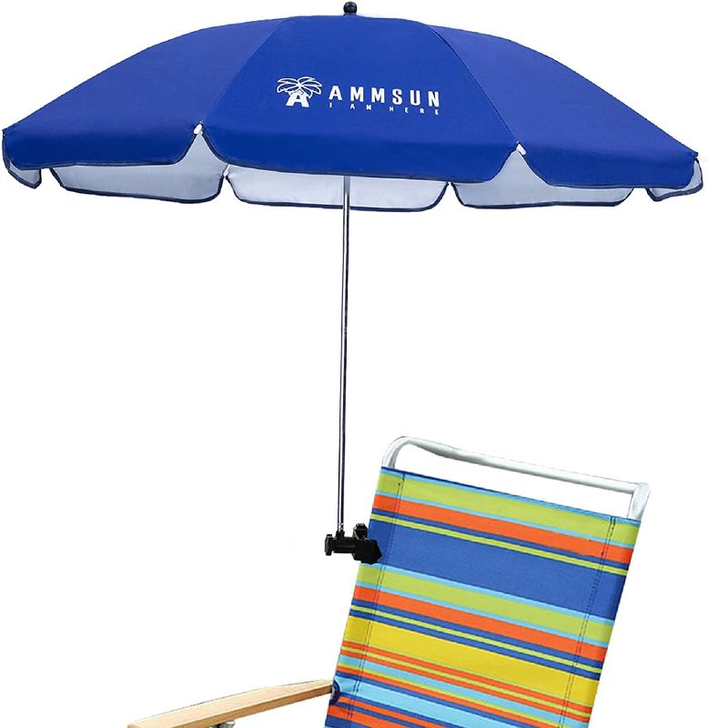 Photo 1 of AMMSUN Chair Umbrella with Universal Clamp 43 inches UPF 50+,Portable Clamp on Patio Chair,Beach Chair,Stroller,Sport chair,Wheelchair and Wagon,Blue