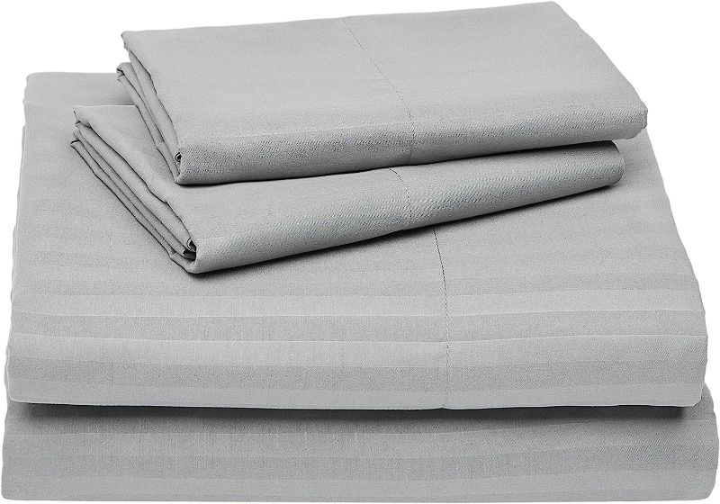 Photo 1 of Amazon Basics Deluxe Microfiber Striped Sheet Set, Dark Grey, 4 pieces, Queen