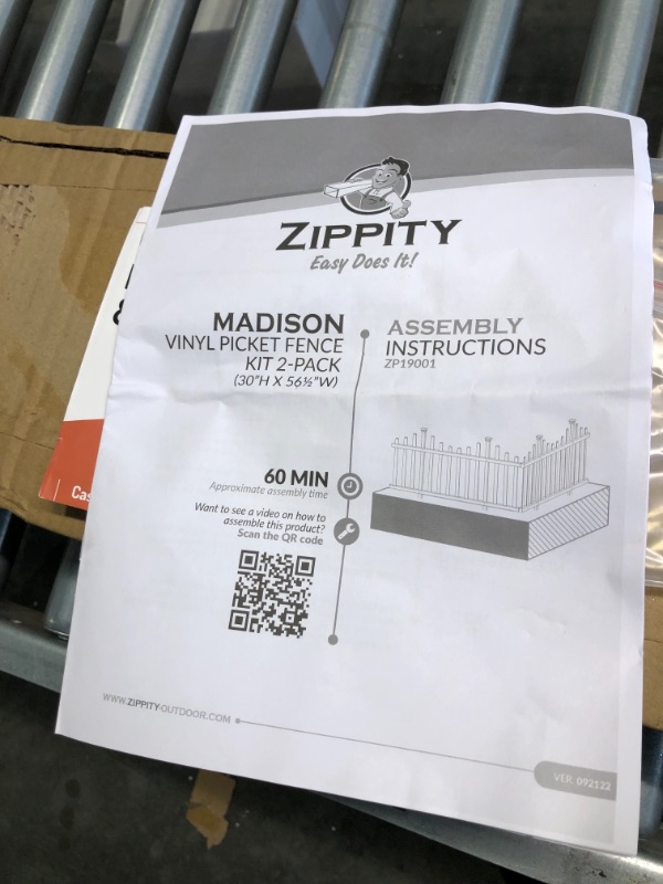 Photo 3 of Zippity Outdoor Products ZP19001 No Dig Madison Vinyl Picket Fence, White, 30" x 56.5" (1 Box, 2 Panels), 1 x Pack of 2