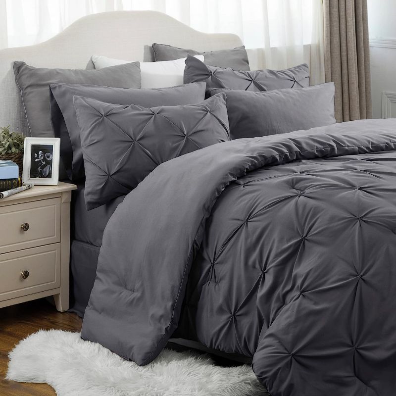 Photo 1 of Bedsure California King Comforter Set 3pieces-  Pinch Pleat Dark Grey Cali King Bedding Set with Comforter pillow cases