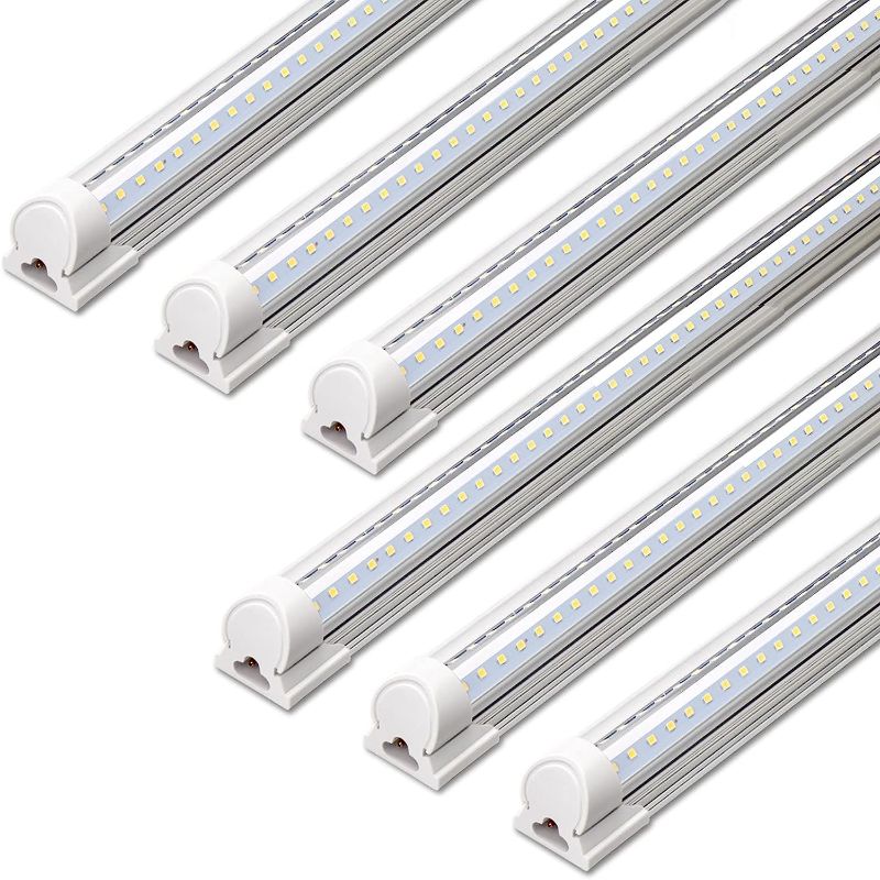 Photo 1 of Barrina LED Shop Light, 40W 5000LM 5000K, 4FT Integrated Fixture, V Shape,T8 Light Tube, Daylight White, Clear Cover, Hight Output, LED Shop Lights for Garage Warehouse Workshop Basement (Pack of 6)