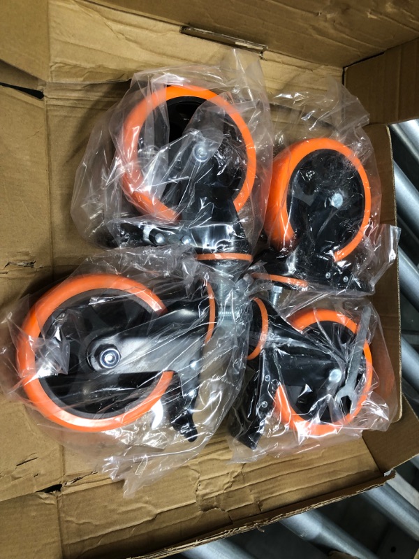 Photo 3 of 4 Inch Caster Wheels 2200Lbs, Threaded Stem Casters Set of 4 Heavy Duty, 1/2"-13 x 1" (Screw Diameter 1/2", Stem Length 1"), Safety Dual Locking Industrial Castors, Wheels for Cart, Furniture
