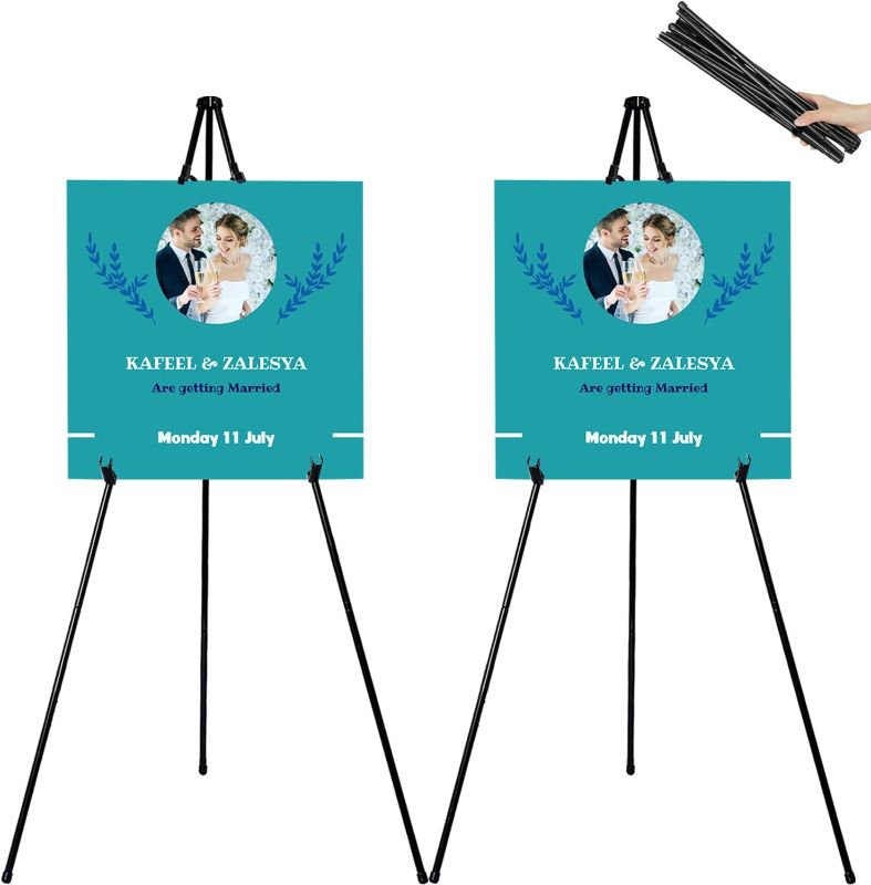 Photo 1 of 63" Easel Stand for Wedding Sign - Adjustable Easels for Display Painting Canvas - Metal Floor Easels with Portable Bag Fit for Lobby,Exhibition,Holds.