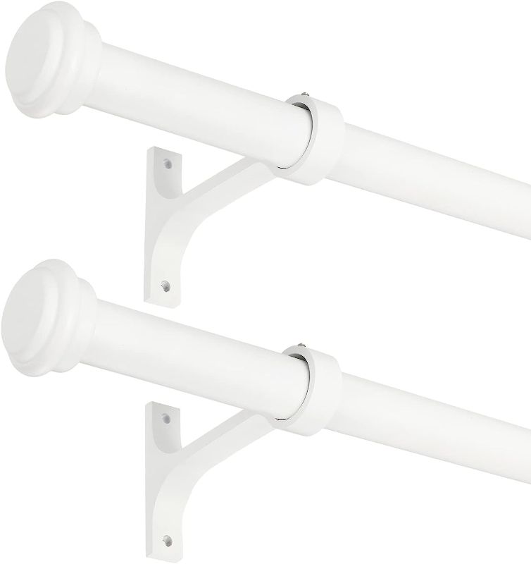 Photo 1 of 2 Pack Curtain Rods,1 Inch Curtain rods for Windows 72 to 144 Inches, Hanging Curtain Rod & Wall Mount with Brackets Heavy Duty Rod,End Cap Single Rod,White