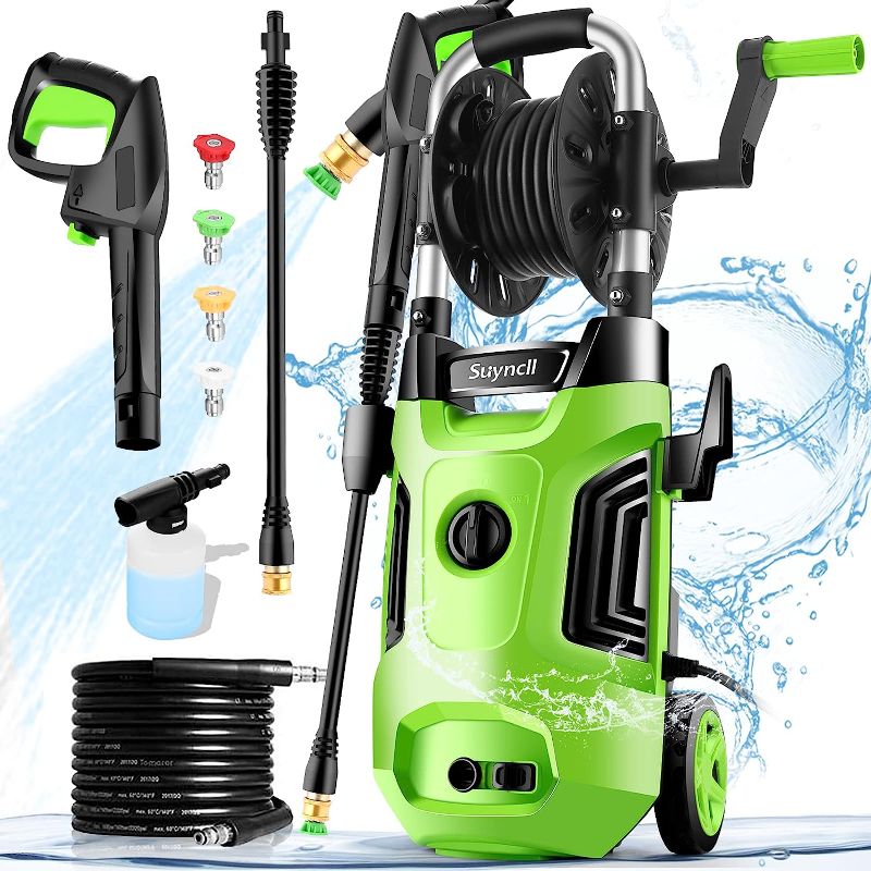 Photo 1 of 
Electric Pressure Washer with Hose Reel - Suyncll 2.5-GPM Power Washer 1800W High Pressure Cleaner with All-in-one Spray Nozzles, 20 Ft Hose & 35 Ft...