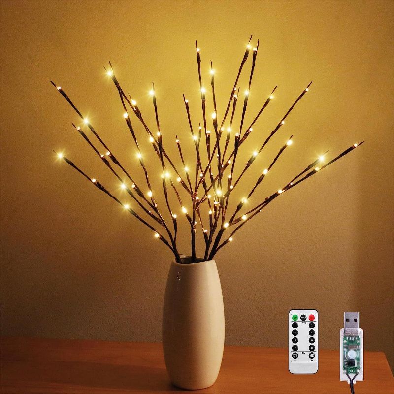 Photo 1 of YXYQR 4 Pack Branch Lights with Timer, USB & Battery Powered, 29.5 Inches 80 LED Willow Tree Twig 8 Mode Remote Branch Lights for Home Decoration-Warm White