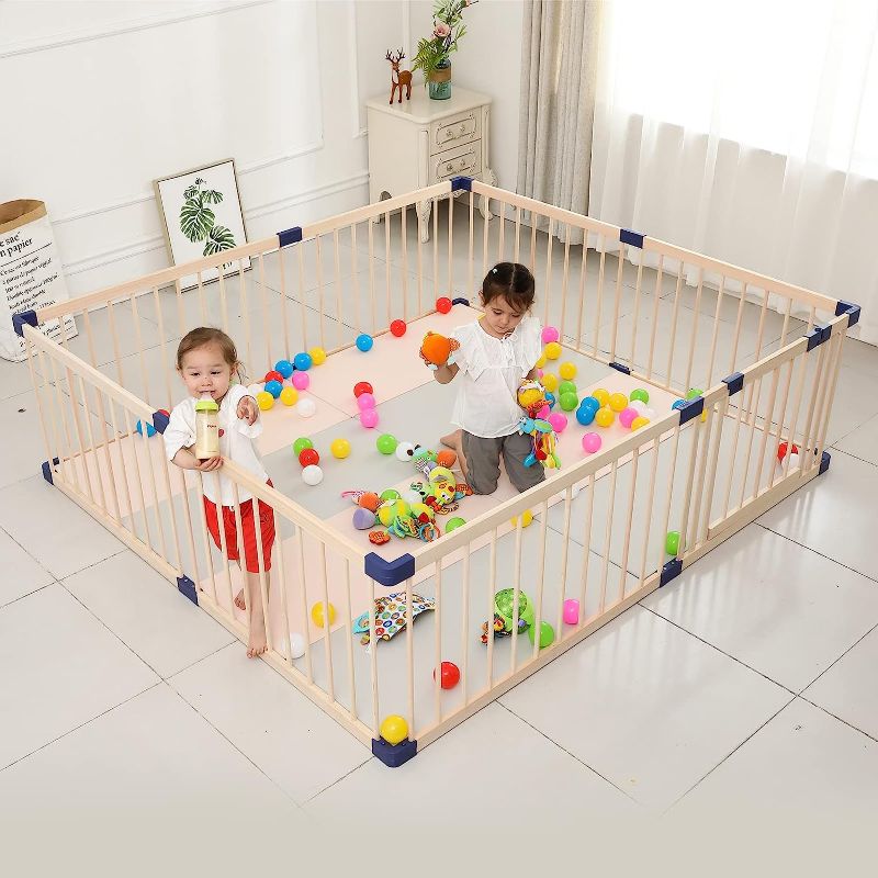 Photo 1 of Wooden Baby Playpen Fence Play Pen Play Yard Area Gate , Kids Baby Playpen with Door,Baby Safety Play A Perfect Birth Birthday Gift(180x240x61cm)