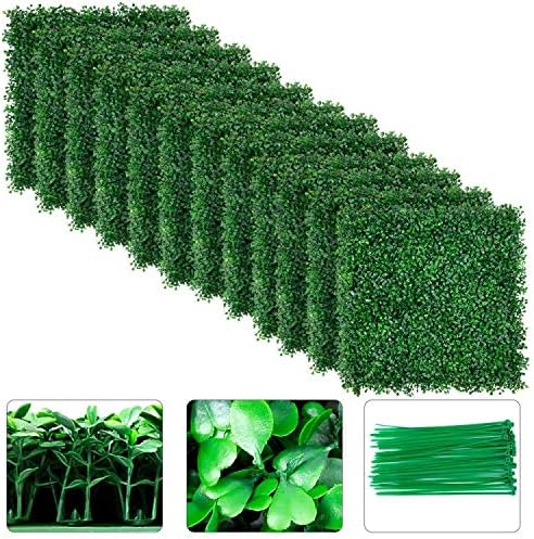 Photo 1 of Amagabeli 12 PCS 20"x20" Leaves Artificial Boxwood Panels 240" x20" Topiary Hedge Plant UV Protected Privacy Hedge Screen High-Density Grass Decor Indoor Outdoor Backdrop 4 Layers Green Wall