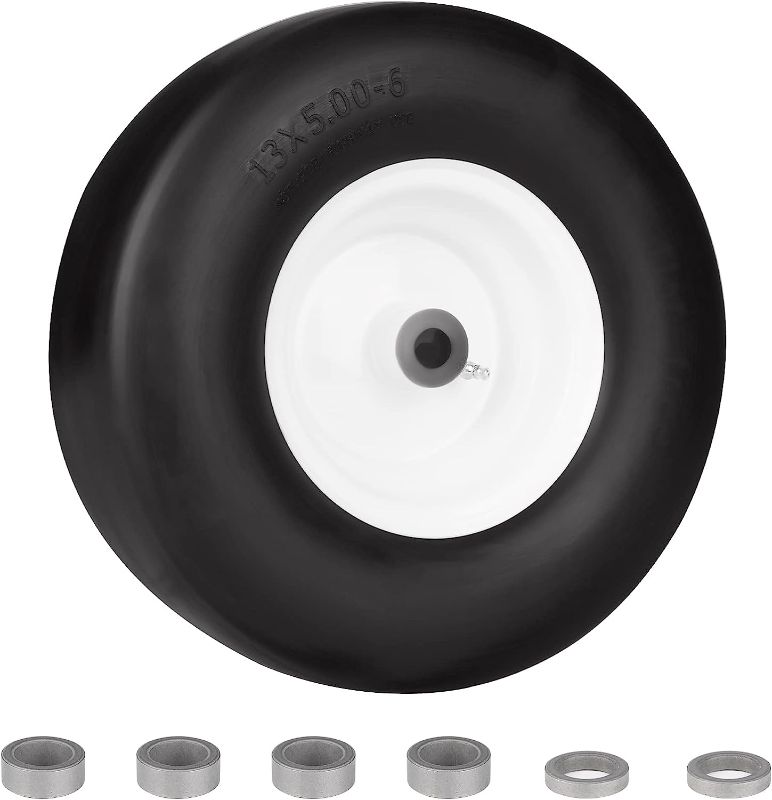 Photo 1 of 13x5.00-6 Solid Tubeless Smooth Tire w/Steel Wheel Fits Deck 36"-46" Residential Riding Lawn Mower & Garden Tractor -Hub 3.25"-5.9" - Bore ID 3/4" 135006