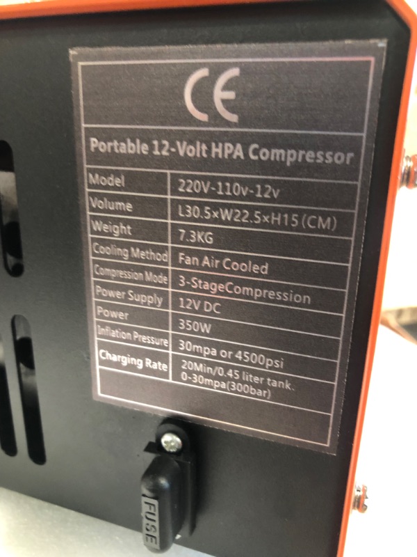 Photo 6 of PCP Air Compressor 1.5 L Portable High Pressure Pump Compressor Transformer Airgun Pneumatic Rifle Inflator, Powered by Car 12V DC or Home 110V-240V AC, 4500Psi/30Mpa
unable to test
