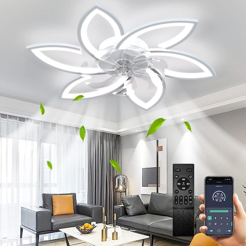 Photo 1 of AHXIAOZN 30" Ceiling Fan with Lights,66W Low Profile Ceiling Fan with Lights,Modern Dimmable Ceiling Light Fan with Remote Control/app Control,6 Gear Speeds Fan Ceiling Lamp (White 6 Leaves)