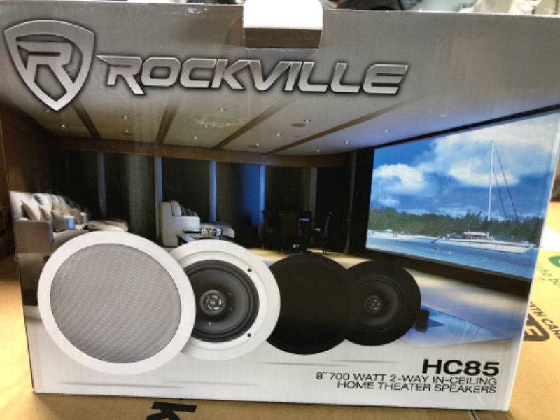 Photo 1 of Rockville Pair HC85 8" Inch 700 Watt in-Ceiling Home Theater Speakers 8 Ohm, White 8 inch White 8 Ohm