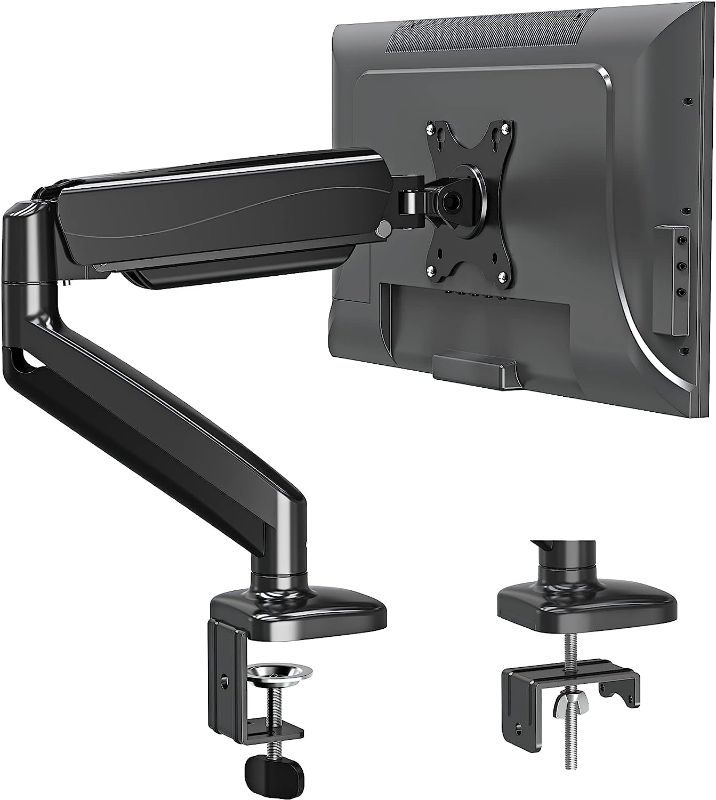 Photo 1 of MOUNTUP Single Monitor Desk Mount, Adjustable Gas Spring Monitor Arm Support Max 32 Inch, 4.4-17.6lbs Screen, Computer Monitor Stand Holder with Clamp/Grommet Mounting Base, VESA Mount Bracket,