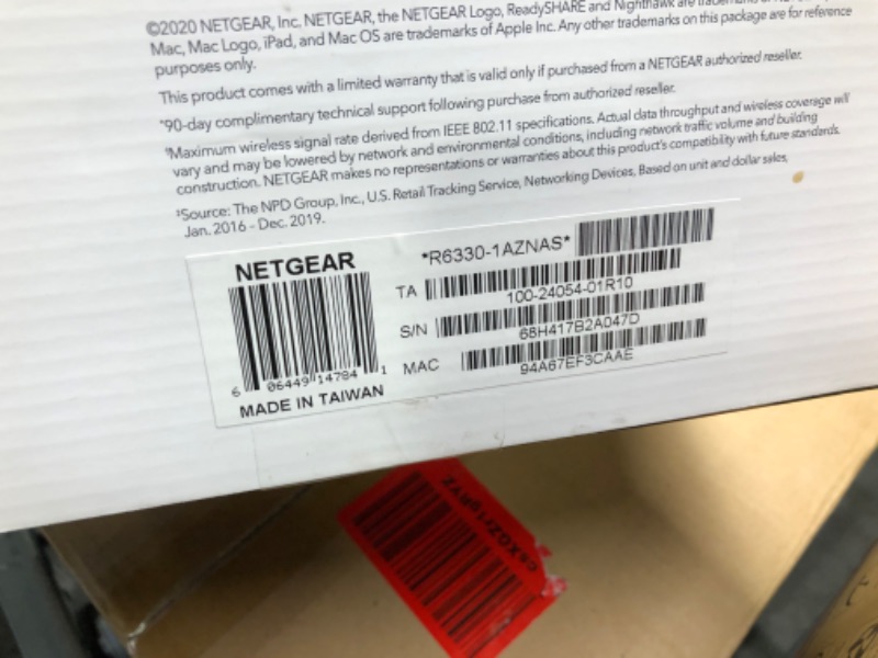 Photo 1 of NETGEAR WiFi Router (R6330) - AC1600 Dual Band Wireless Speed (up to 1600 Mbps) | Up to 1200 sq ft Coverage & 20 Devices | 4 x 1G Ethernet and 1 x 2.0 USB Ports (R6330-1AZNAS) AC1600 WiFi with MU_MIMO
unable to test
