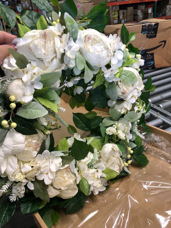Photo 2 of 24 Inch Spring Summer Wreaths for Front Door, Spring Door Wreaths, Spring Summer Floral Flower Wreath, White Hydrangea Wreath,Eucalyptus Green Spring Summer Door Wreath for Front Door Outside