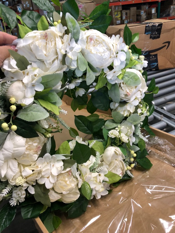 Photo 1 of 24 Inch Spring Summer Wreaths for Front Door, Spring Door Wreaths, Spring Summer Floral Flower Wreath, White Hydrangea Wreath,Eucalyptus Green Spring Summer Door Wreath for Front Door Outside