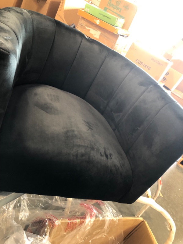 Photo 4 of 24KF Upholstered Living Room Chairs Modern Black Textured Velvet Accent Chair with Golden Metal Stand-Black Chair-Curve back Black Velvet Fabric/Goldn Metal Base