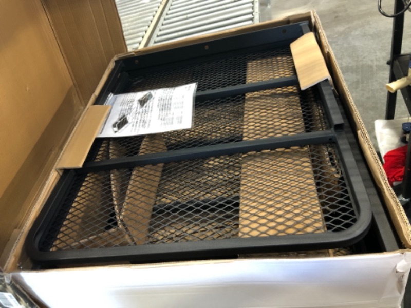 Photo 1 of CURT 18153 60 x 24-Inch Basket Hitch Cargo Carrier, 500 lbs Capacity, Black Steel, 2-In Folding Shank