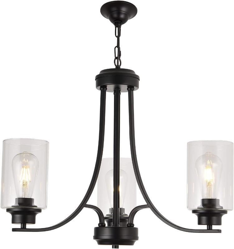 Photo 1 of 3 Lights Black Traditional Chandelier Rustic Kitchen Island Lighting Fixtures Hanging Clear Glass Cylinder Pendant Lights Classic Ceiling Light for Dining Room Bedroom Foyer 3 Light Black