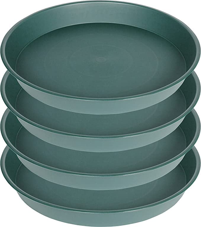 Photo 1 of Bleuhome 4 Pack of 18 19 inch Plant Saucer Drip Tray (16.6 inch Base), Heavy Duty Large Deep Plant Saucers for Pots, Plastic Flower Planter Water Trays for Indoors Outdoor (18", Green)