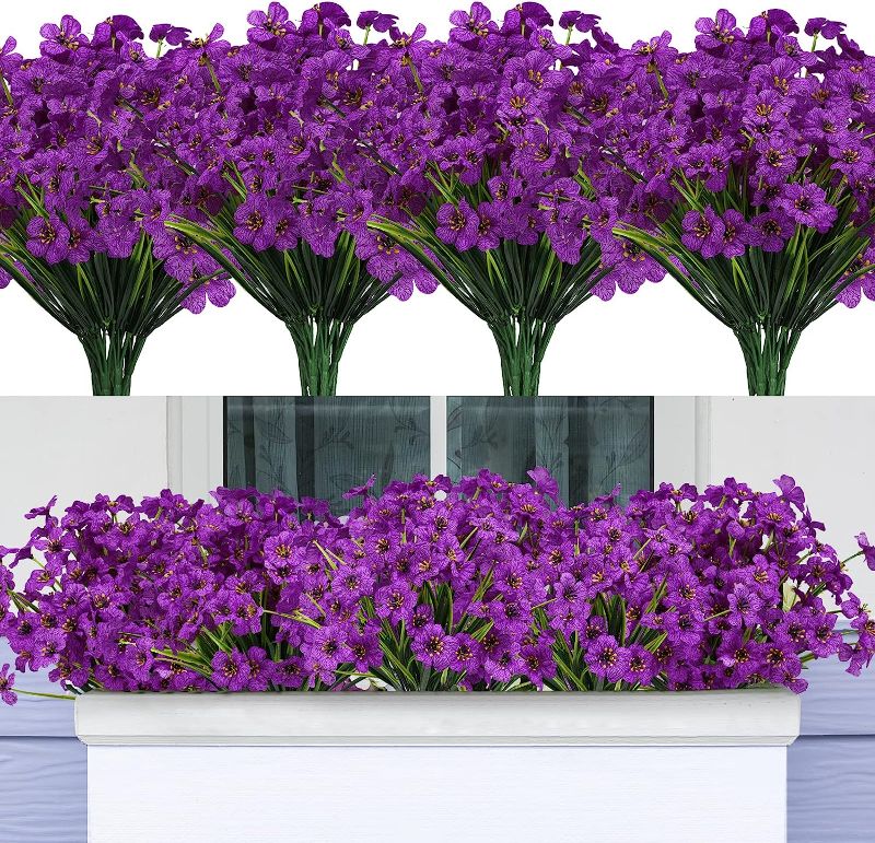 Photo 1 of CEWOR 16 Bundles Artificial Flowers for Outdoors, Fake Silk Flowers Faux Plants UV Resistant for Hanging Planters Window Box Front Porch Indoor Outside Decorations (Purple)
