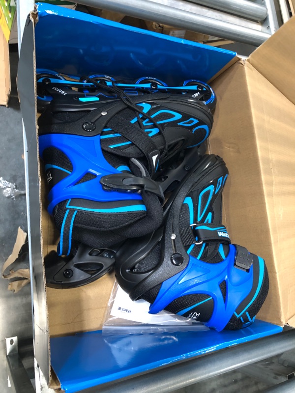 Photo 2 of 2PM SPORTS Vinal Girls Adjustable Flashing Inline Skates, All Wheels Light Up, Fun Illuminating Skates for Kids and Men- Azure Small (1Y-4Y US) Azure & Blue Large - Youth (4-7 US)