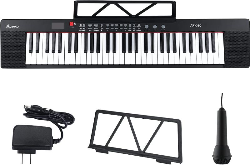 Photo 1 of Asmuse Electronic Keyboard Piano, 61-Key Electric Piano with Mic And Sheet Music Stand [Can Use 1.5V Batteries & 3.5mm Earphone] for Beginners, Adults, Kids And Professional Creators w/Stand 