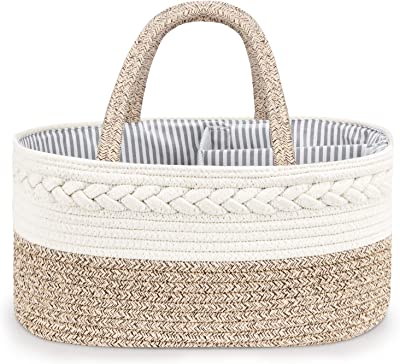 Photo 1 of Baby Diaper Caddy Organizer, Stylish Cotton Rope Baby Basket Nursery Storage Organizer for Changing Table, Maliton Extra Large Diaper Caddy for Baby Stuff, Baby Registry Must Haves