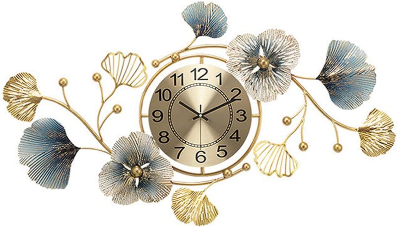 Photo 1 of 
CDDUOLA Large Wall Clock Decor, Modern 3D Metal Ginkgo Leaf Design Wall Clocks Decorative Silent Non-Ticking for Living Room, Bedroom and Office, 37x20.5in