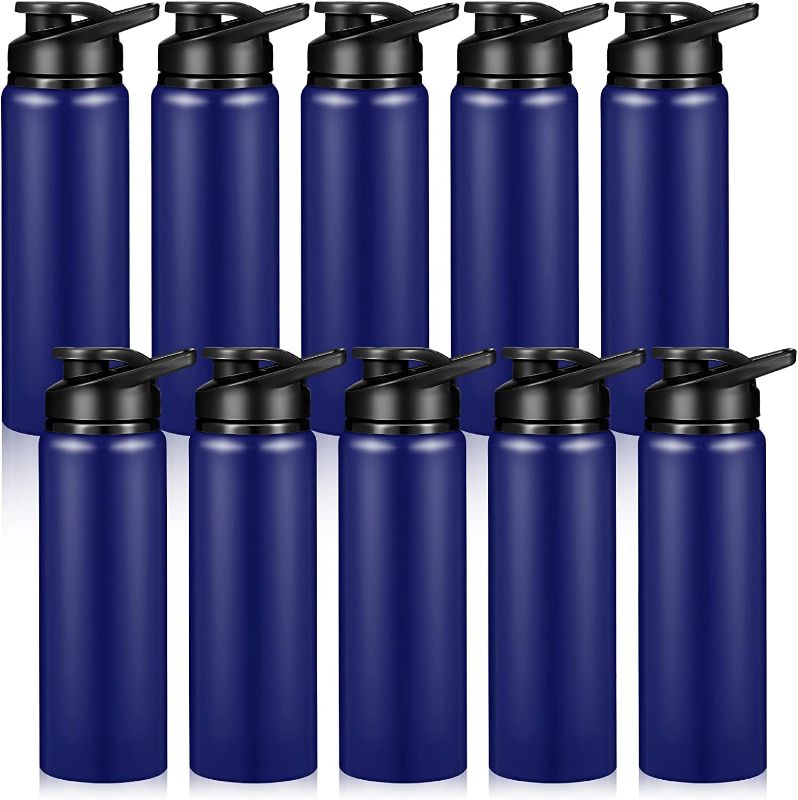 Photo 1 of 10 Pieces Aluminum Water Bottle 24 oz Aluminum Reusable Bottles Lightweight Snap Lid Sports Water Bottle Multipack Easy Carry Leak Proof Travel Bottles for Gym Camping Hiking Outdoor Fishing (Blue)