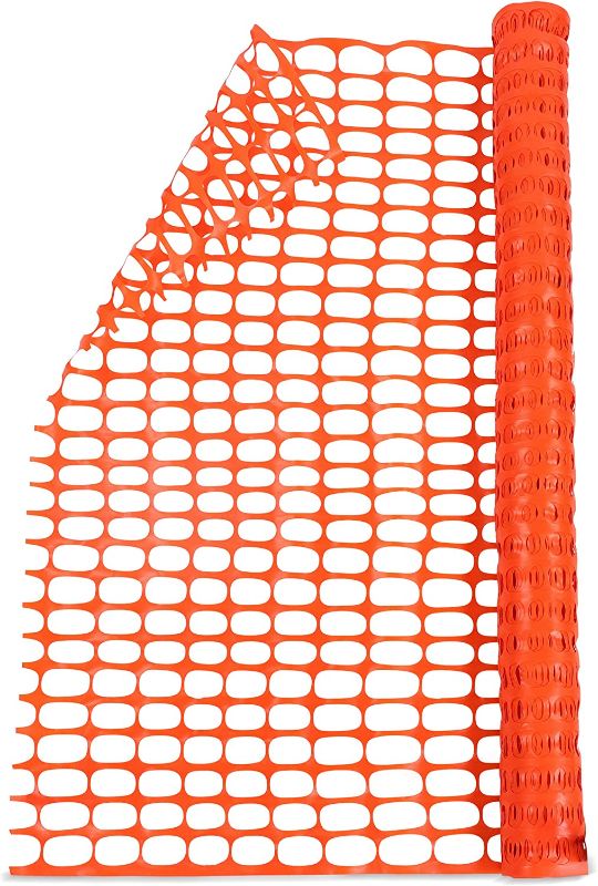 Photo 1 of 4x100 ft Temporary Fencing for Yard - Orange Outdoor Plastic Construction Fencing Roll for Dogs, Garden and Events