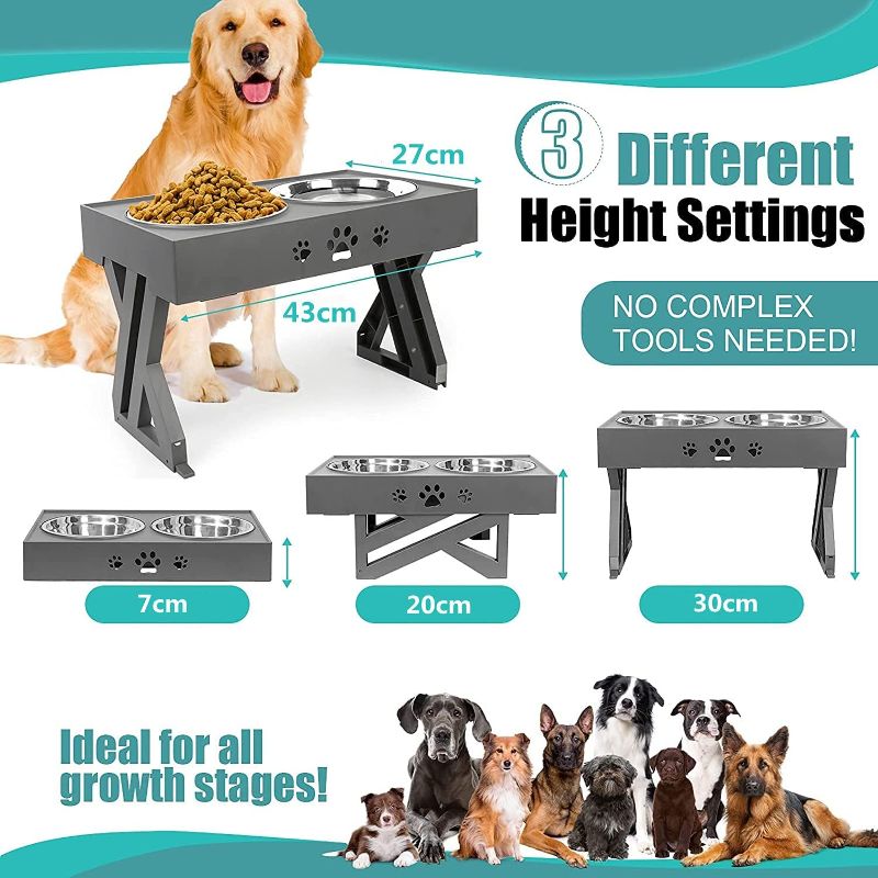 Photo 1 of URPOWER Elevated Dog Bowls Adjustable Raised Dog Bowl with 2 Stainless Steel 1.5L Dog Food Bowls Stand Non-Slip No Spill Dog Dish Adjusts to 3 Heights 2.8”, 8”, 12”for Small Medium Large Dogs and Cats