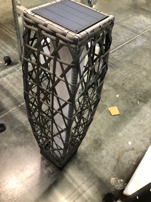 Photo 1 of Grand patio Outdoor Solar-Powered Woven Resin Wicker Floor Lamp for Deck, Garden, Lawn, Driveway, Pool, Porch - Large Fuji, Silver Gra