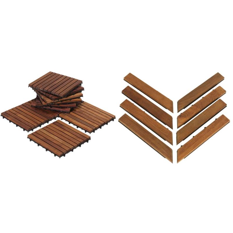 Photo 1 of Bare Decor EZ-Floor Tiles in Solid Teak Wood (Set of 10), Long 9 Slat & EZ-Floor Corner Trim Piece Interlocking Flooring in Solid Teak Wood (Set of 8), Oiled Finish