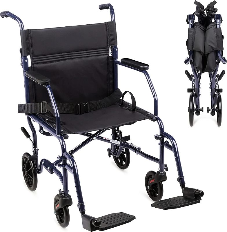 Photo 1 of Carex Transport Wheelchair With 19 inch Seat - Folding Transport Chair with Foot Rests - Foldable Wheel Chair and Lightweight Folding Wheelchair for Storage and Travel