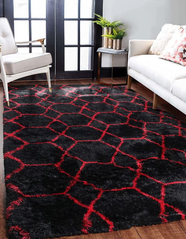 Photo 1 of BSTLUV Black Area Rugs for Living Room,5x8 Rug,Shag Fluffy Rug for Bedroom,Large Furry Rug for Boys,Kids Room Decor,Cute Fuzzy Throw Rug for Nursery,Big Plush Fur Carpet for Playroom,Black and Red