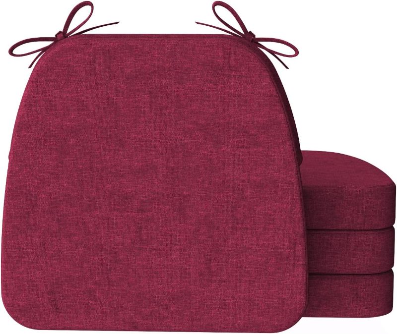 Photo 1 of AAAAAcessories D-Shaped Chair Cushions for Dining Chairs with Ties and Removable Cover, 2" Thick Dining Kitchen Chair Pads, Indoor Dining Room Chair Cushions, 17" x 16", Set of 4, Wine Red