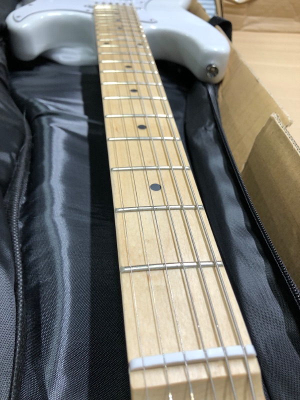 Photo 1 of Monoprice Cali Classic Electric Guitar - White, 6 Strings, Double-Cutaway Solid Body, Right Handed, SSS Pickups, Full-Range Tone, With Gig Bag, Perfect for Beginners - Indio Series White Guitar