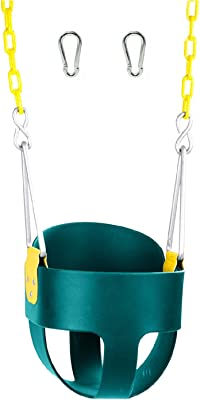 Photo 1 of Original High Back Full Bucket Toddler Swing Seat with Plastic Coated Chains and Carabiners for Easy Install - Green - Squirrel Products