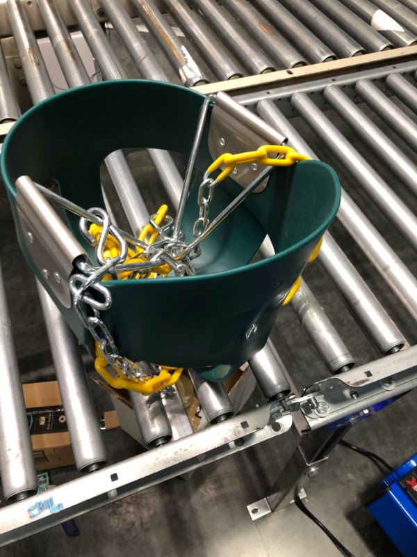 Photo 3 of Original High Back Full Bucket Toddler Swing Seat with Plastic Coated Chains and Carabiners for Easy Install - Green - Squirrel Products