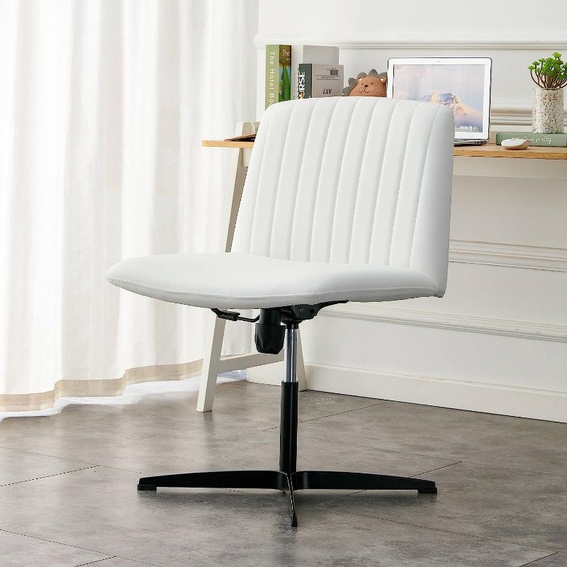 Photo 1 of Armless Office Chair no Wheels PU Leather Home Desk Chair, Height Adjustable Wide Swivel Computer Task Chair, Mid Back Ergonomic Cross Legged Office Chair White
Brand: YMERSEN