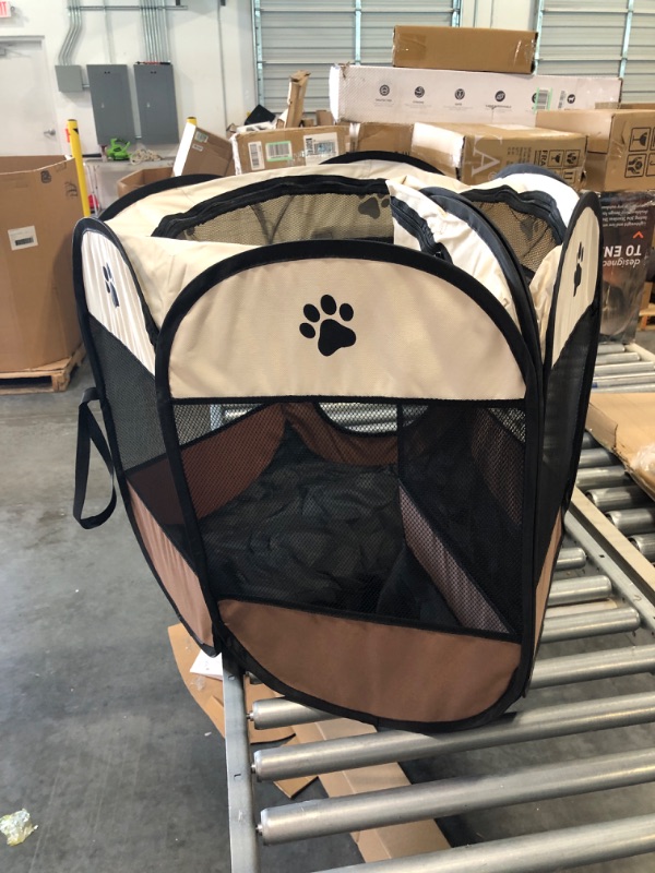 Photo 2 of BODISEINT Portable Pet Playpen, Dog Playpen Foldable Pet Exercise Pen Tents Dog Kennel House Playground for Puppy Dog Yorkie Cat Bunny Indoor Outdoor Travel Camping Use (Small, Coffee - Beige)