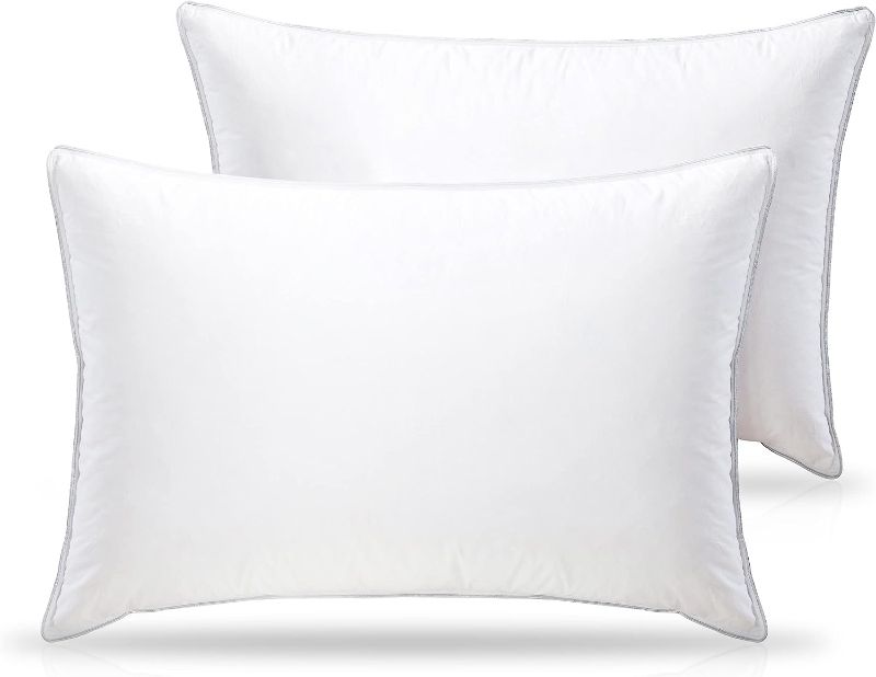 Photo 1 of WENERSI Premium Goose Feathers Down Pillows?Queen Pillows Set of 2, Down Firm Pillows 100% Soft Cotton Shell with Ultra Fresh Treatment,500 Thread Count(White Firm)