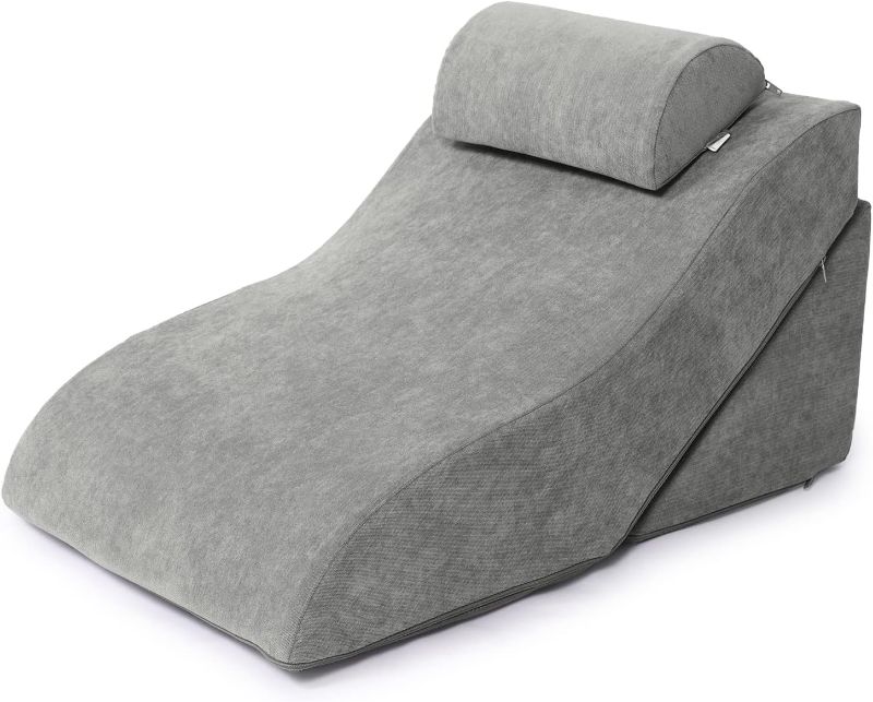 Photo 1 of baibu Bed Wedge Pillow Set Foam Adjustable Pillows for Back, Leg and Knee Pain Relief Post Surgery Ortho Pillow - Acid Reflux, Anti Snoring, Heartburn, Reading, Machine Washable, Grey 1