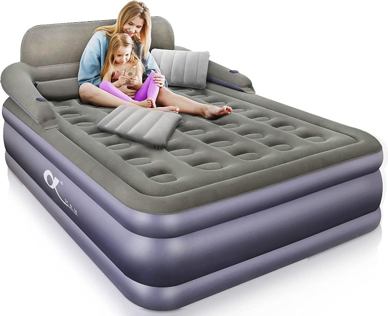 Photo 1 of A-ER-FA Queen Size Air Mattress with Headboard , 3 Mins Quick Inflation/Deflation Inflatable Airbed , 20 Inches High Blow Up Bed with Comfortable Flocked Top for Home Guest Travel Camping(QUEEN)