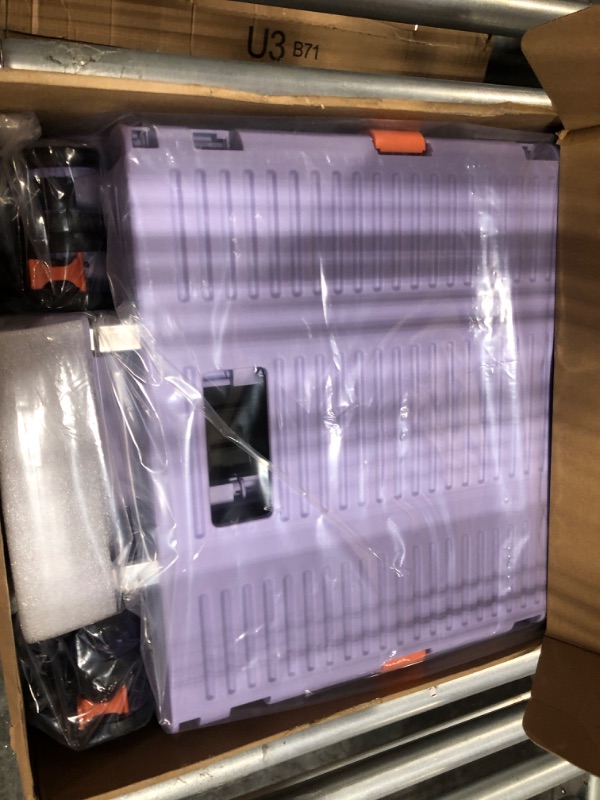 View 2 of Folding Utility Cart Portable Rolling Crate Handcart with Magnetic Sliding Lid Telescoping Handle Heavy Duty Plastic Box Dolly 360°Swivel Wheels for Travel Shopping Move Office Teacher Use(Purple Pro)