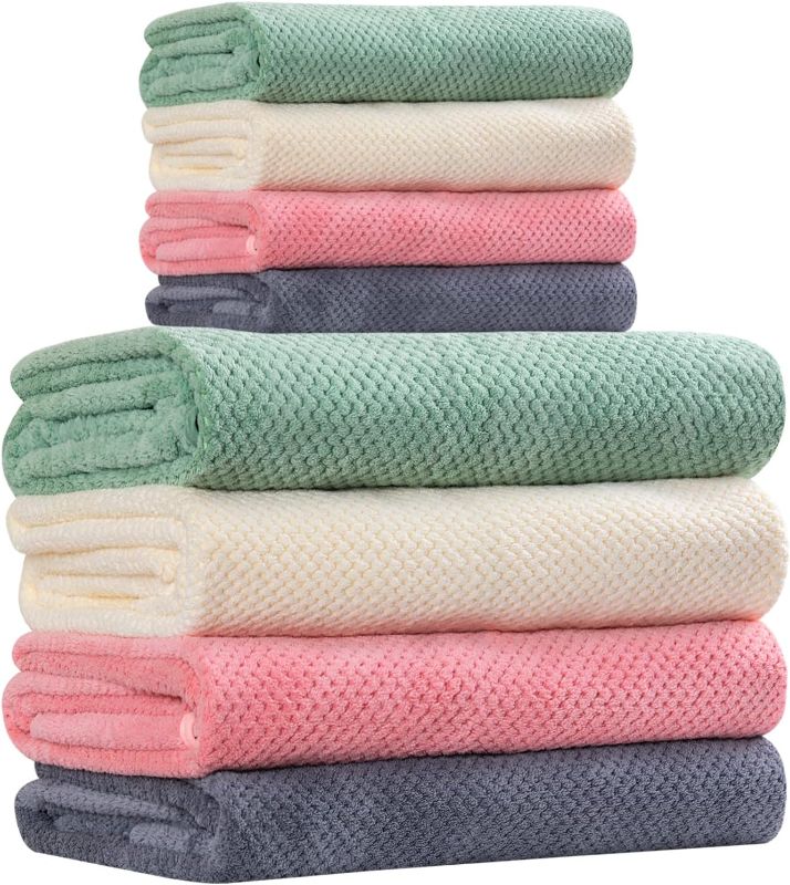 Photo 1 of  Microfiber Bath Towels 4 Colors for Shower Pool Beach Bathroom Super Absorbent,Soft,Quick Dry,Lightweight,Plush?4 Bath Towels and 4 Hand Towels