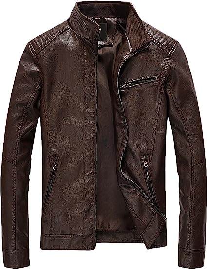 Photo 1 of Youhan Men's Casual Zip Up Slim Bomber Faux Leather Jacket Medium
