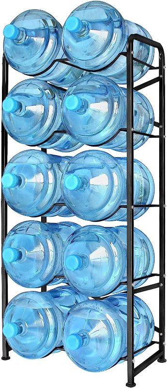 Photo 1 of Ationgle 5 Gallon Water Bottle Holder for 10 Bottles, 5 Tiers Heavy-Duty Water Cooler Jug Rack with Reinforcement Frame for Kitchen Office, Black