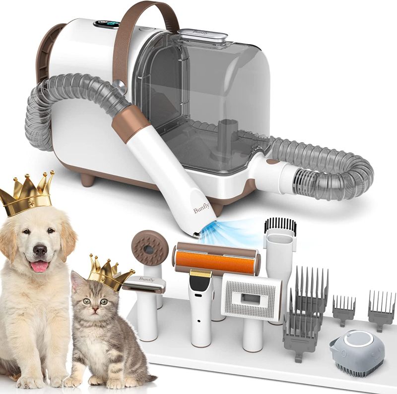 Photo 1 of Bunfly Pet Clipper Grooming Kit and Vacuum Picks Up 99% Pet Hair, 7 Pet Grooming Tools, 3L Large Capacity Easy Clean Dust Cup for Pet Hair, Home Cleaning?Silver?